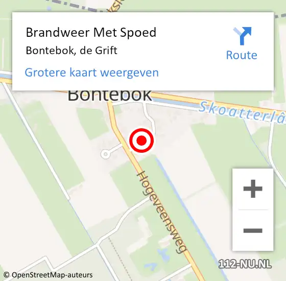 Locatie op kaart van de 112 melding: Brandweer Met Spoed Naar Bontebok, de Grift op 26 april 2022 14:57
