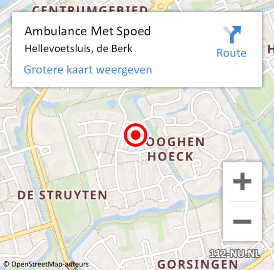 Locatie op kaart van de 112 melding: Ambulance Met Spoed Naar Hellevoetsluis, de Berk op 26 april 2022 15:33