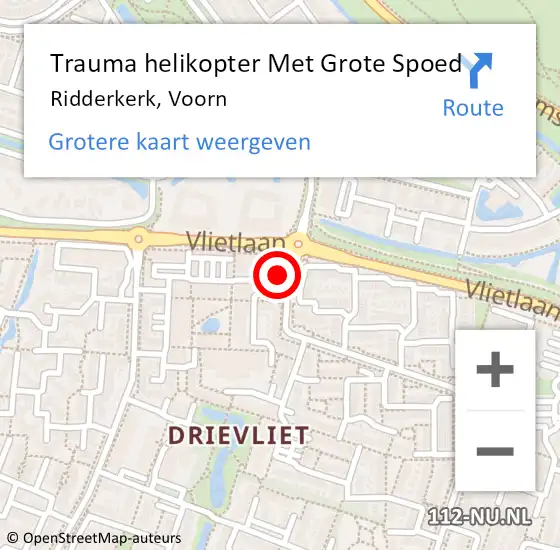 Locatie op kaart van de 112 melding: Trauma helikopter Met Grote Spoed Naar Ridderkerk, Voorn op 26 april 2022 15:47