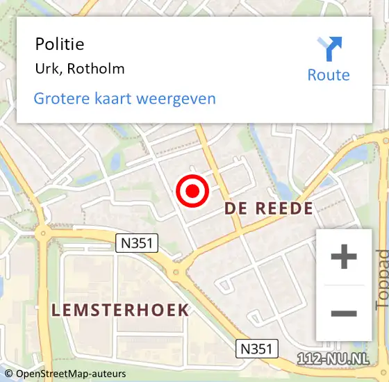 Locatie op kaart van de 112 melding: Politie Urk, Rotholm op 26 april 2022 15:56