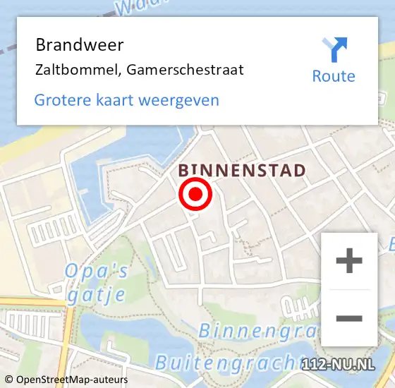 Locatie op kaart van de 112 melding: Brandweer Zaltbommel, Gamerschestraat op 26 april 2022 16:11