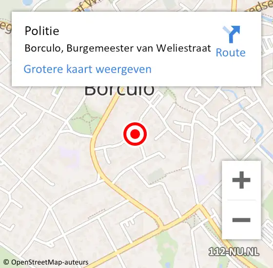 Locatie op kaart van de 112 melding: Politie Borculo, Burgemeester van Weliestraat op 26 april 2022 16:15