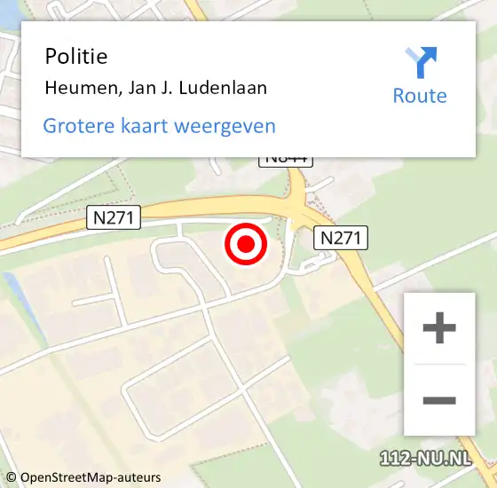 Locatie op kaart van de 112 melding: Politie Heumen, Jan J. Ludenlaan op 26 april 2022 16:23