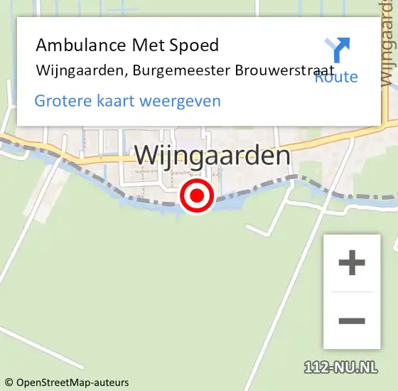 Locatie op kaart van de 112 melding: Ambulance Met Spoed Naar Wijngaarden, Burgemeester Brouwerstraat op 26 april 2022 16:25