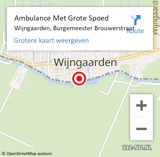 Locatie op kaart van de 112 melding: Ambulance Met Grote Spoed Naar Wijngaarden, Burgemeester Brouwerstraat op 26 april 2022 16:29