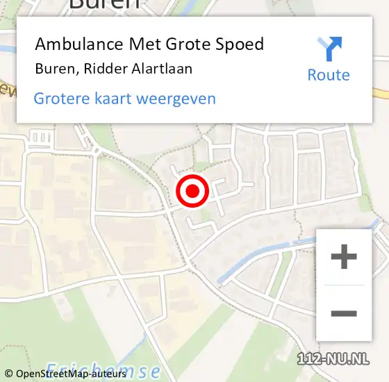 Locatie op kaart van de 112 melding: Ambulance Met Grote Spoed Naar Buren, Ridder Alartlaan op 26 april 2022 16:31