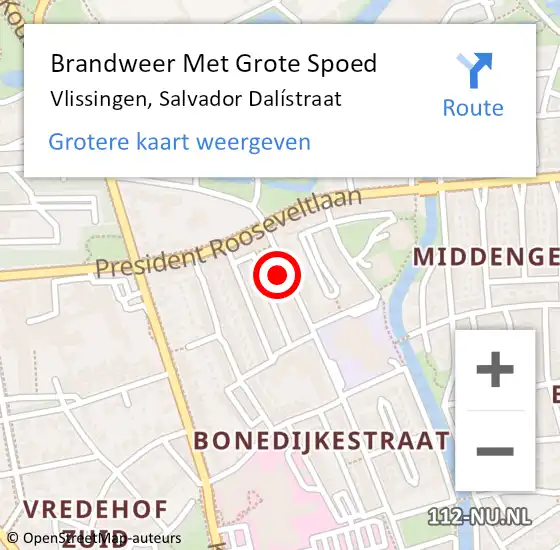 Locatie op kaart van de 112 melding: Brandweer Met Grote Spoed Naar Vlissingen, Salvador Dalístraat op 26 april 2022 16:35