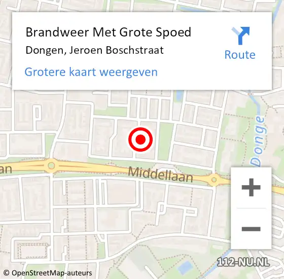 Locatie op kaart van de 112 melding: Brandweer Met Grote Spoed Naar Dongen, Jeroen Boschstraat op 26 april 2022 16:37