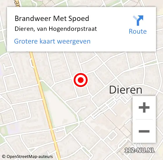 Locatie op kaart van de 112 melding: Brandweer Met Spoed Naar Dieren, van Hogendorpstraat op 26 april 2022 16:47