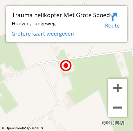 Locatie op kaart van de 112 melding: Trauma helikopter Met Grote Spoed Naar Hoeven, Langeweg op 26 april 2022 16:49