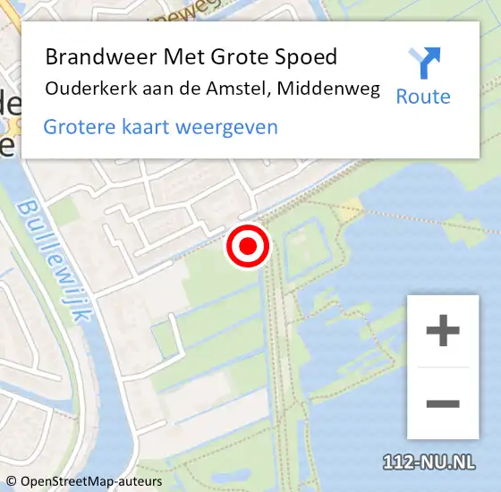 Locatie op kaart van de 112 melding: Brandweer Met Grote Spoed Naar Ouderkerk aan de Amstel, Middenweg op 26 april 2022 16:50