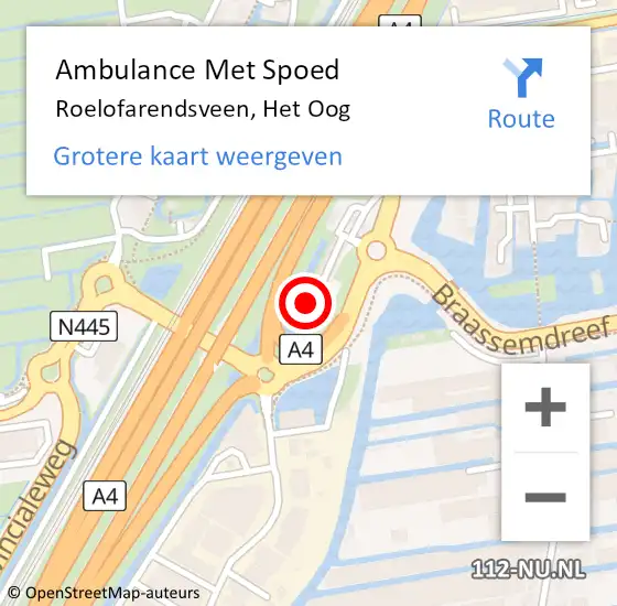 Locatie op kaart van de 112 melding: Ambulance Met Spoed Naar Roelofarendsveen, Het Oog op 26 april 2022 17:02