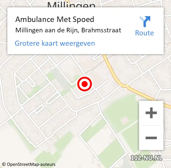 Locatie op kaart van de 112 melding: Ambulance Met Spoed Naar Millingen aan de Rijn, Brahmsstraat op 26 april 2022 17:03