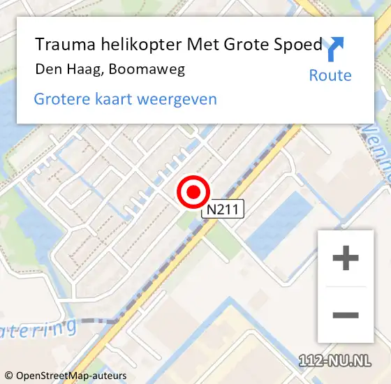 Locatie op kaart van de 112 melding: Trauma helikopter Met Grote Spoed Naar Den Haag, Boomaweg op 26 april 2022 18:00