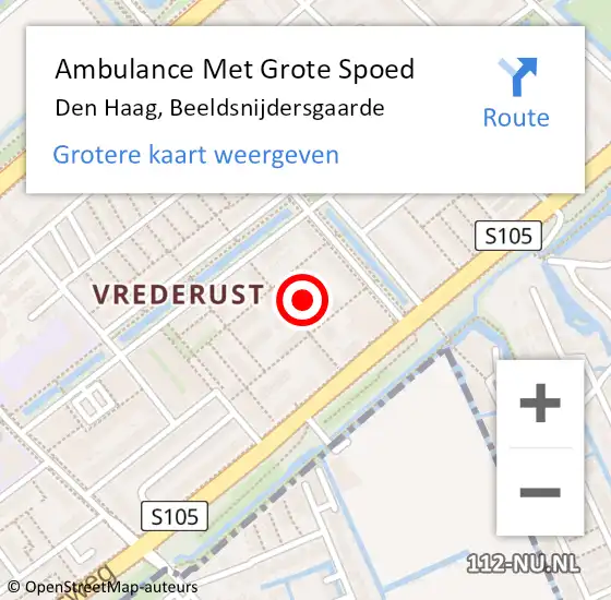 Locatie op kaart van de 112 melding: Ambulance Met Grote Spoed Naar Den Haag, Beeldsnijdersgaarde op 26 april 2022 18:24