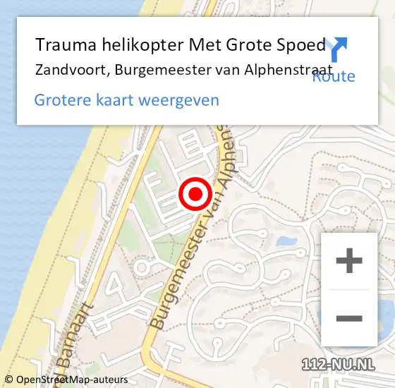 Locatie op kaart van de 112 melding: Trauma helikopter Met Grote Spoed Naar Zandvoort, Burgemeester van Alphenstraat op 26 april 2022 18:32