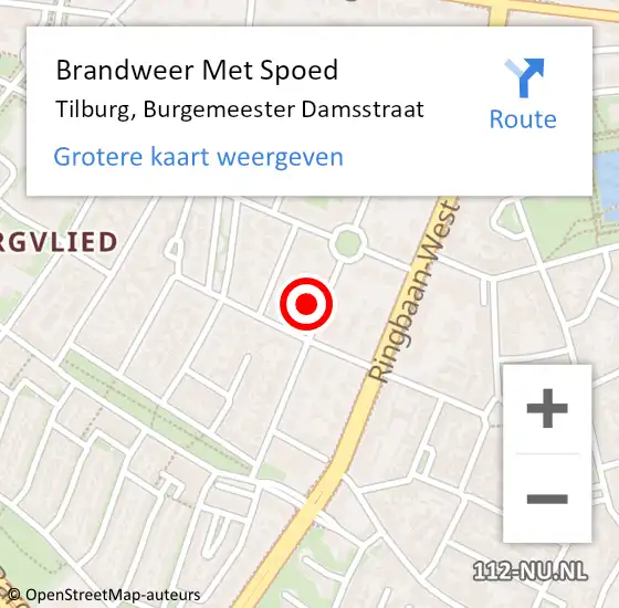 Locatie op kaart van de 112 melding: Brandweer Met Spoed Naar Tilburg, Burgemeester Damsstraat op 26 april 2022 18:35