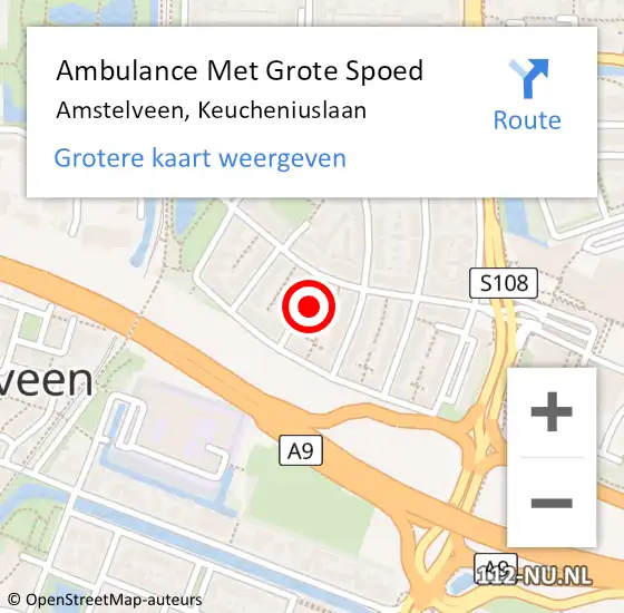 Locatie op kaart van de 112 melding: Ambulance Met Grote Spoed Naar Amstelveen, Keucheniuslaan op 26 april 2022 18:41