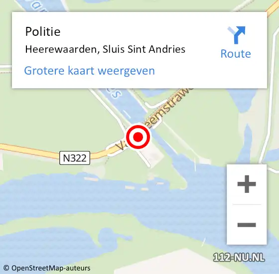 Locatie op kaart van de 112 melding: Politie Heerewaarden, Sluis Sint Andries op 26 april 2022 18:42