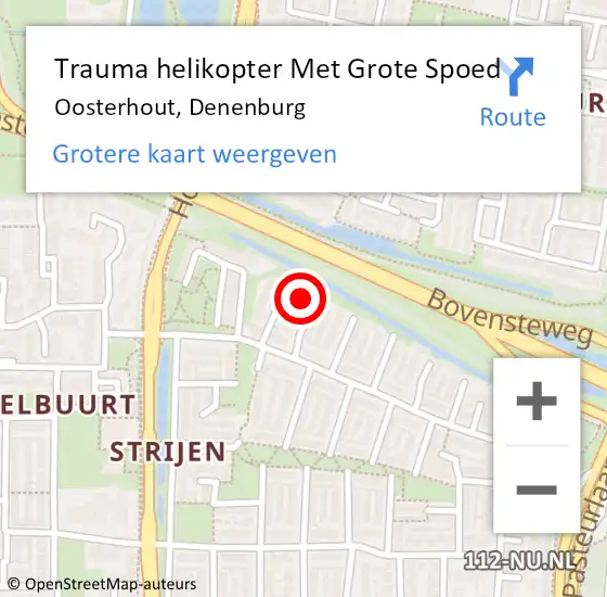 Locatie op kaart van de 112 melding: Trauma helikopter Met Grote Spoed Naar Oosterhout, Denenburg op 26 april 2022 19:03