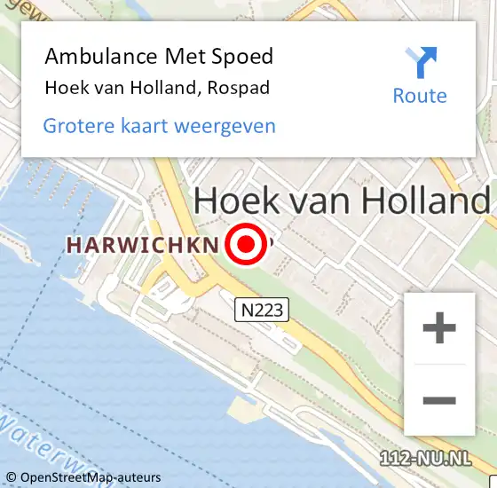 Locatie op kaart van de 112 melding: Ambulance Met Spoed Naar Hoek van Holland, Rospad op 26 april 2022 19:05