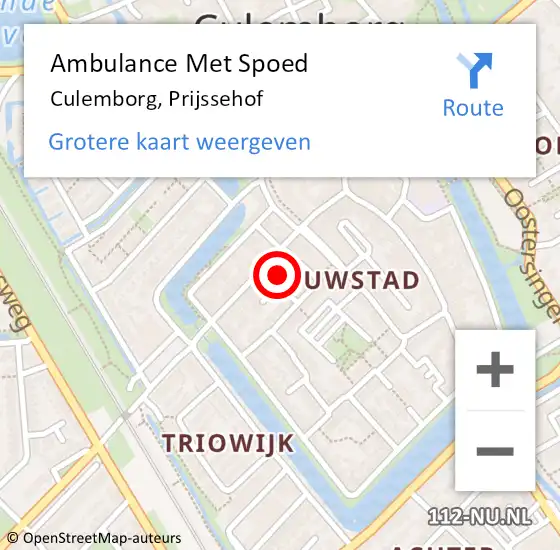 Locatie op kaart van de 112 melding: Ambulance Met Spoed Naar Culemborg, Prijssehof op 26 april 2022 19:09