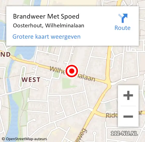 Locatie op kaart van de 112 melding: Brandweer Met Spoed Naar Oosterhout, Wilhelminalaan op 26 april 2022 19:59