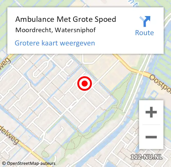 Locatie op kaart van de 112 melding: Ambulance Met Grote Spoed Naar Moordrecht, Watersniphof op 26 april 2022 20:07