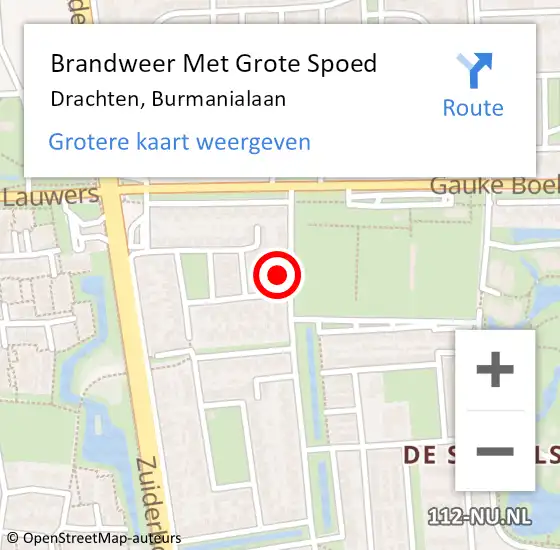 Locatie op kaart van de 112 melding: Brandweer Met Grote Spoed Naar Drachten, Burmanialaan op 26 april 2022 20:31