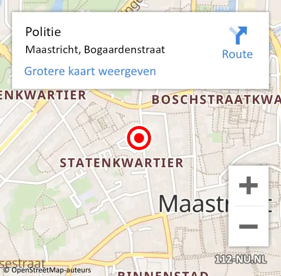 Locatie op kaart van de 112 melding: Politie Maastricht, Bogaardenstraat op 26 april 2022 20:34