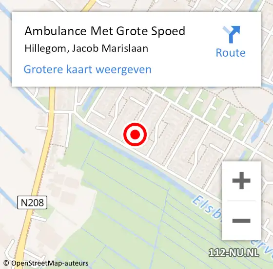 Locatie op kaart van de 112 melding: Ambulance Met Grote Spoed Naar Hillegom, Jacob Marislaan op 26 april 2022 20:50