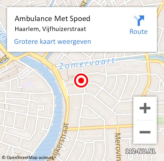 Locatie op kaart van de 112 melding: Ambulance Met Spoed Naar Haarlem, Vijfhuizerstraat op 26 april 2022 21:40