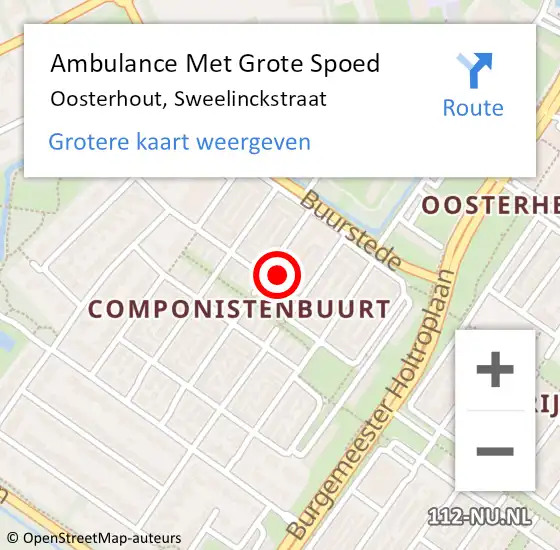 Locatie op kaart van de 112 melding: Ambulance Met Grote Spoed Naar Oosterhout, Sweelinckstraat op 15 juli 2014 16:52