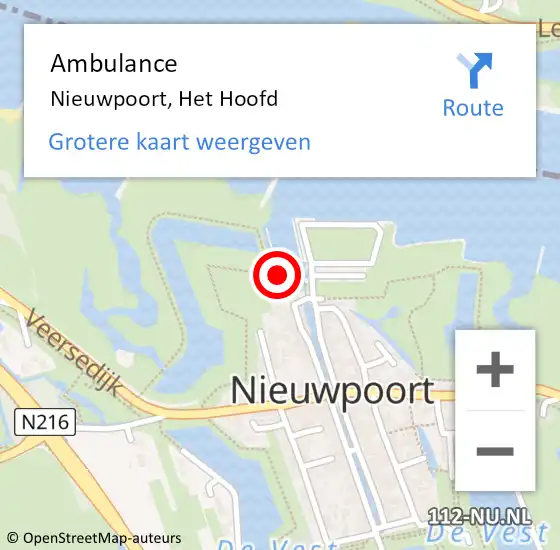 Locatie op kaart van de 112 melding: Ambulance Nieuwpoort, Het Hoofd op 26 april 2022 22:06