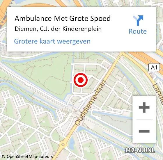 Locatie op kaart van de 112 melding: Ambulance Met Grote Spoed Naar Diemen, C.J. der Kinderenplein op 26 april 2022 23:53