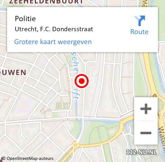 Locatie op kaart van de 112 melding: Politie Utrecht, F.C. Dondersstraat op 27 april 2022 00:10