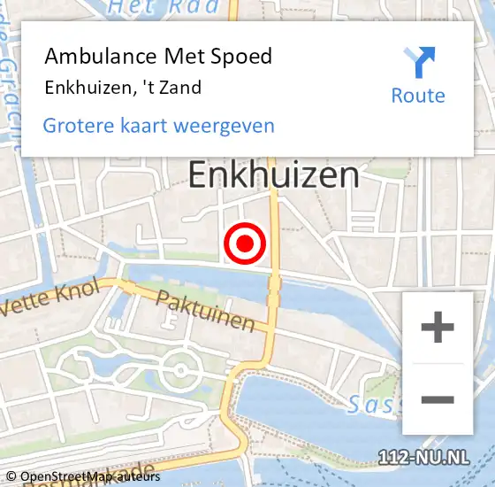 Locatie op kaart van de 112 melding: Ambulance Met Spoed Naar Enkhuizen, 't Zand op 27 april 2022 00:21