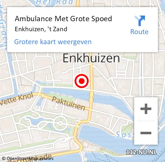 Locatie op kaart van de 112 melding: Ambulance Met Grote Spoed Naar Enkhuizen, 't Zand op 27 april 2022 00:23