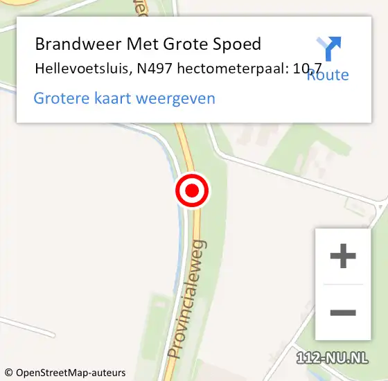 Locatie op kaart van de 112 melding: Brandweer Met Grote Spoed Naar Hellevoetsluis, N497 hectometerpaal: 10,7 op 27 april 2022 00:53