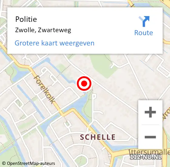 Locatie op kaart van de 112 melding: Politie Zwolle, Zwarteweg op 27 april 2022 00:56