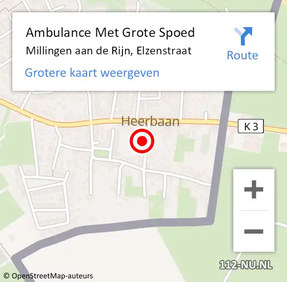 Locatie op kaart van de 112 melding: Ambulance Met Grote Spoed Naar Millingen aan de Rijn, Elzenstraat op 27 april 2022 01:04