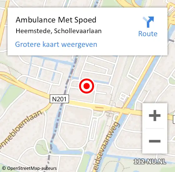 Locatie op kaart van de 112 melding: Ambulance Met Spoed Naar Heemstede, Schollevaarlaan op 27 april 2022 01:08