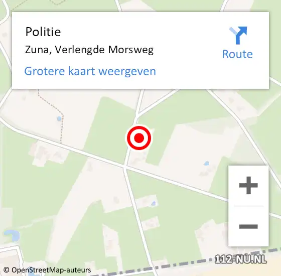 Locatie op kaart van de 112 melding: Politie Zuna, Verlengde Morsweg op 27 april 2022 01:24