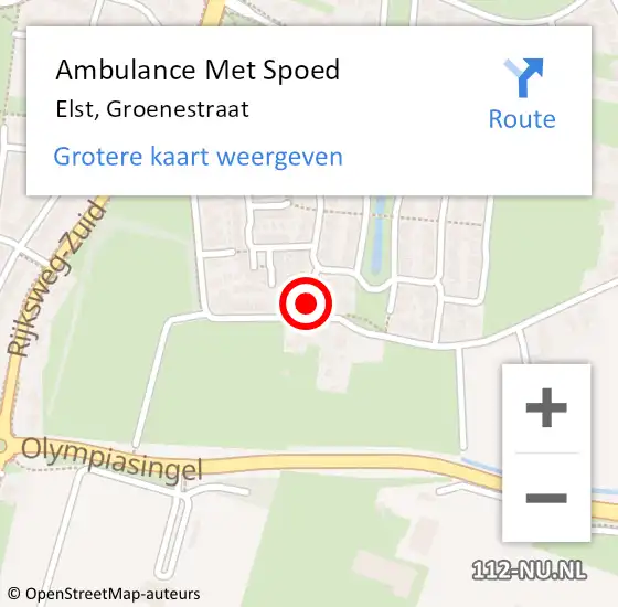 Locatie op kaart van de 112 melding: Ambulance Met Spoed Naar Elst, Groenestraat op 27 april 2022 01:36