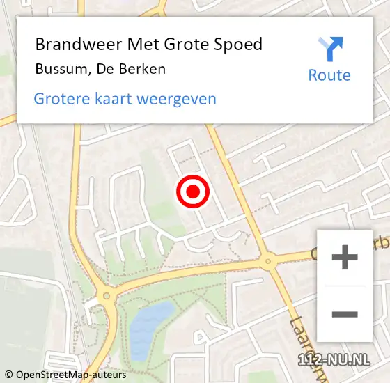 Locatie op kaart van de 112 melding: Brandweer Met Grote Spoed Naar Bussum, De Berken op 27 april 2022 02:41