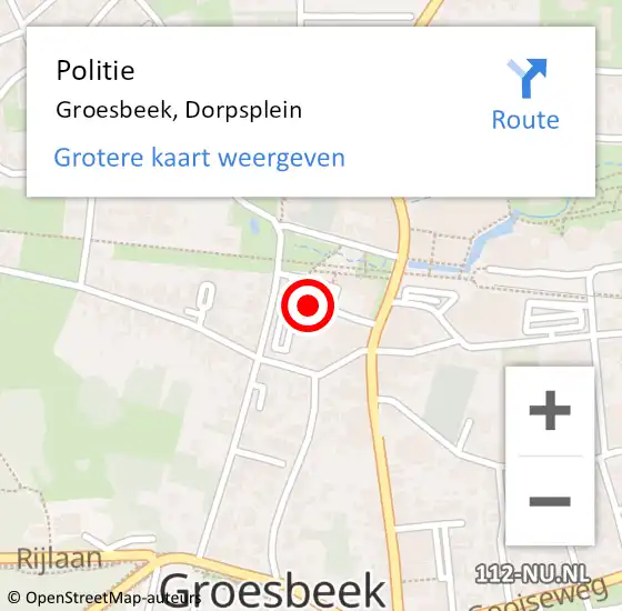 Locatie op kaart van de 112 melding: Politie Groesbeek, Dorpsplein op 27 april 2022 02:55