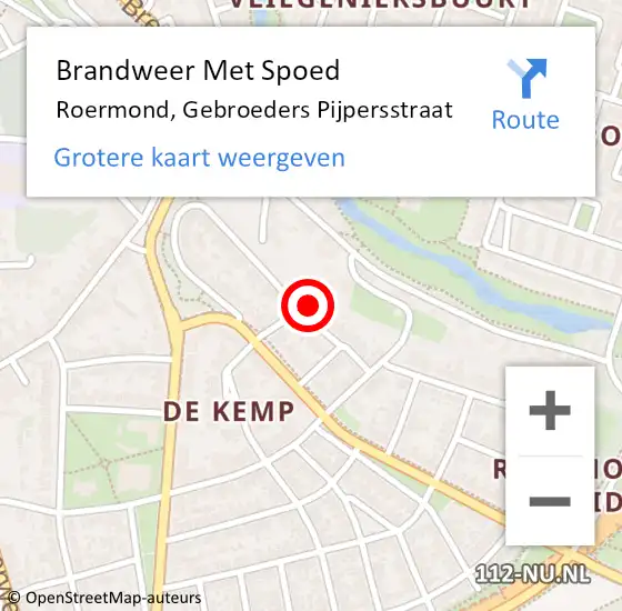 Locatie op kaart van de 112 melding: Brandweer Met Spoed Naar Roermond, Gebroeders Pijpersstraat op 27 april 2022 02:58