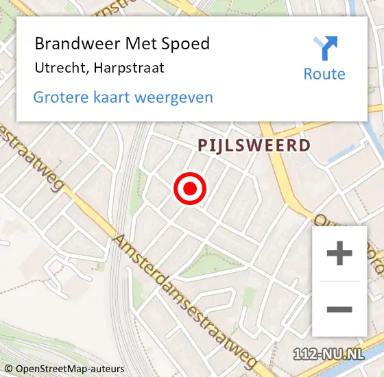 Locatie op kaart van de 112 melding: Brandweer Met Spoed Naar Utrecht, Harpstraat op 27 april 2022 03:15