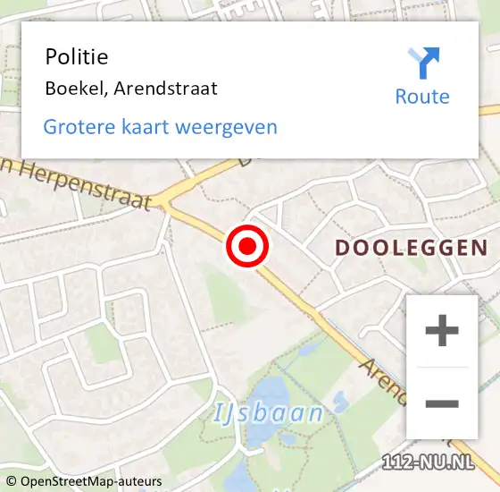 Locatie op kaart van de 112 melding: Politie Boekel, Arendstraat op 27 april 2022 03:53