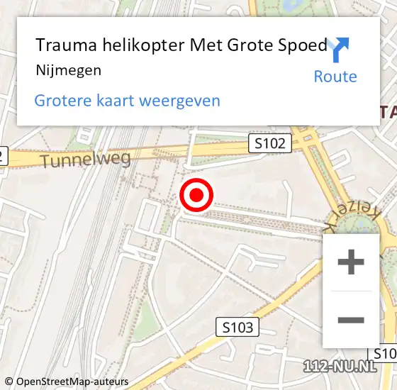 Locatie op kaart van de 112 melding: Trauma helikopter Met Grote Spoed Naar Nijmegen op 27 april 2022 04:04